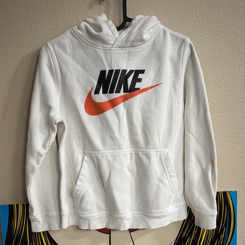 Nike White Hoodie with Bold Orange Logo